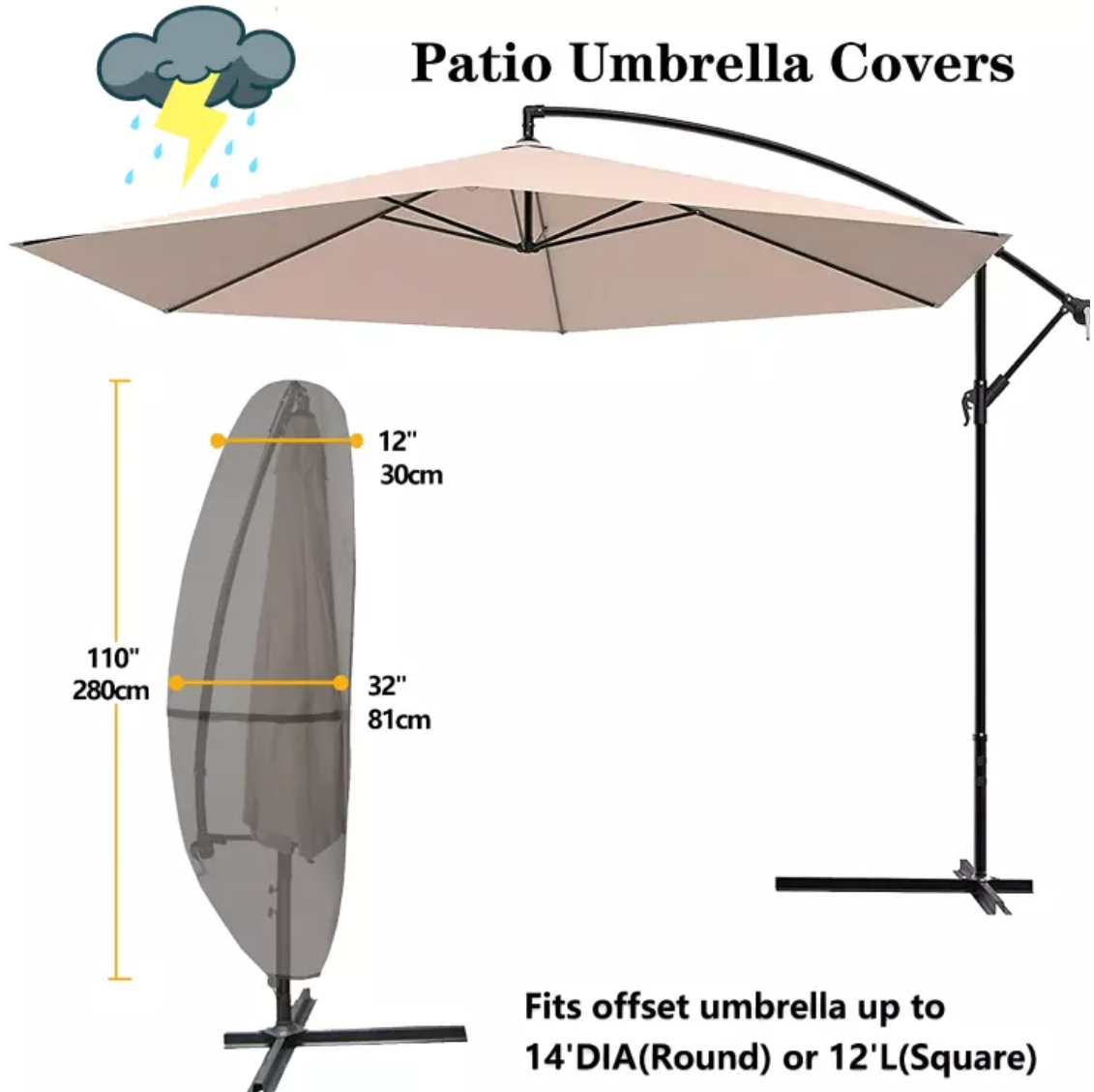 thumbnail image 2 of PALON Cantilever Umbrella Cover 12ft To 14ft, Patio 2 of 14