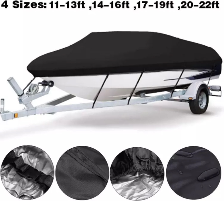 Factory Price Sales 600D Nylon Waterproof and UV Resistant Trailerable Universal Black Boat Cover