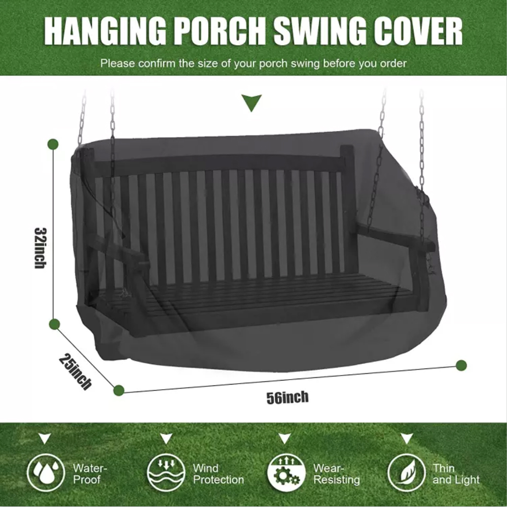 Oxford Fabric Outdoor Patio Garden Hanging Porch Swing Chair Cover Waterproof Black for Yard