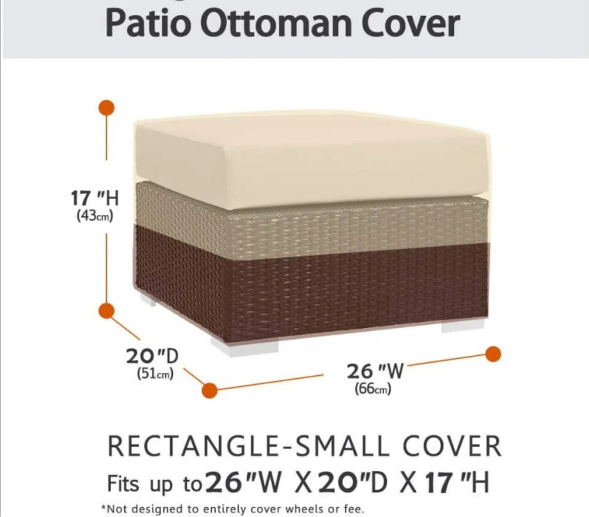 Rectangle Patio Ottoman Cover Waterproof Outdoor Ottoman Cover with Padded Handles