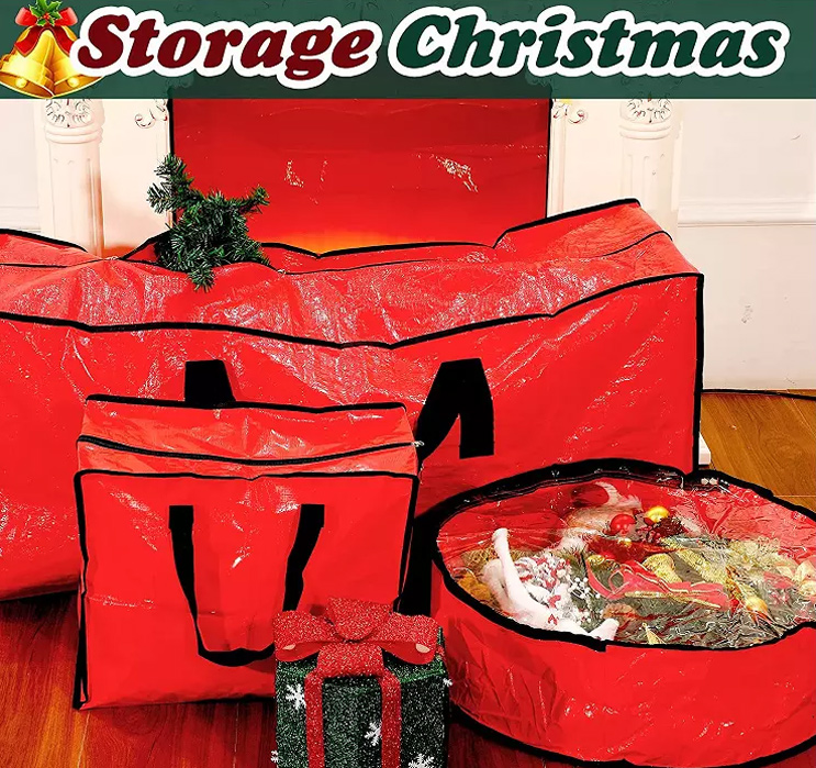 4 Pcs Christmas tree Storage bag Includes Christmas gift bag for Christmas decoration, Wreath bag, 2 Christmas bag