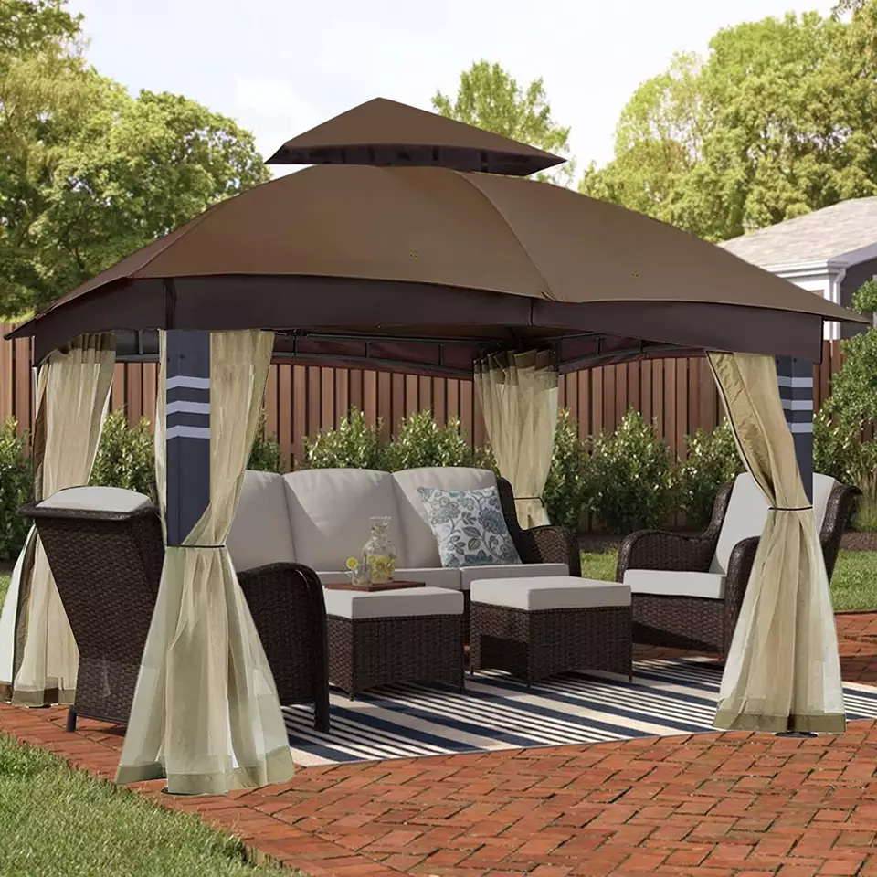 Brown Outdoor terrace pavilions replacing ceiling, double air vents, waterproof canopy top gazebo