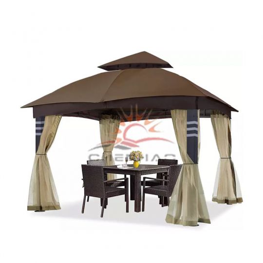 Brown Outdoor terrace pavilions replacing ceiling, double air vents, waterproof canopy top gazebo